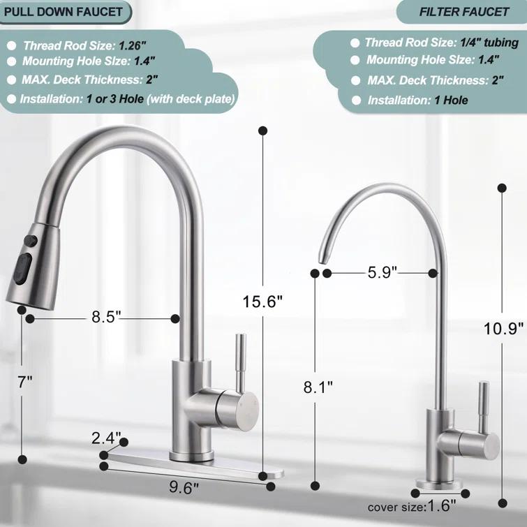 ARCORA ARCORA Stainless Steel Pull-Down Kitchen Faucet and Water Filter Faucet Combo AR7100301-L