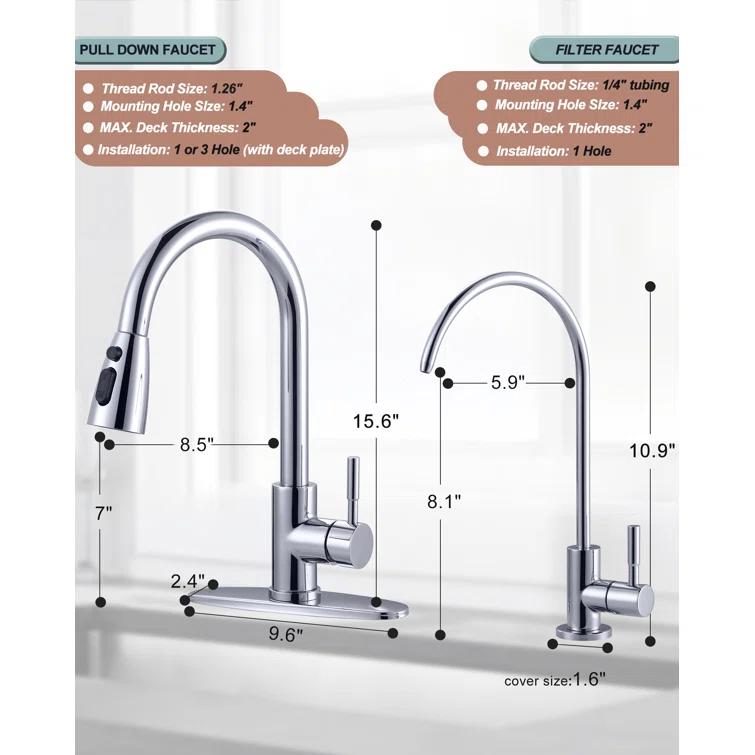 ARCORA ARCORA Stainless Steel Pull-Down Kitchen Faucet and Water Filter Faucet Combo AR7100301C-L