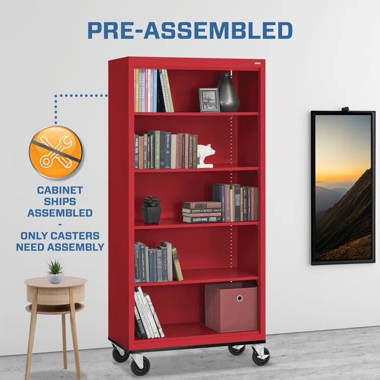 Sandusky Lee 36" W x 18" D x 78" H Steel Mobile Bookcase with 4 Adjustable Shelves by Sandusky