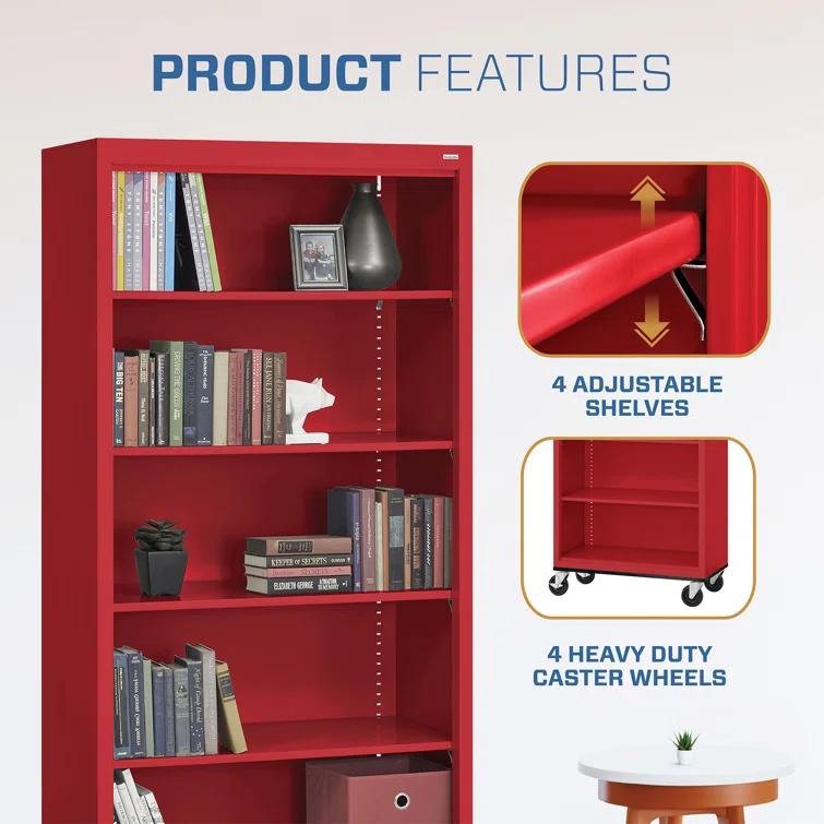Sandusky Lee 36" W x 18" D x 78" H Steel Mobile Bookcase with 4 Adjustable Shelves by Sandusky