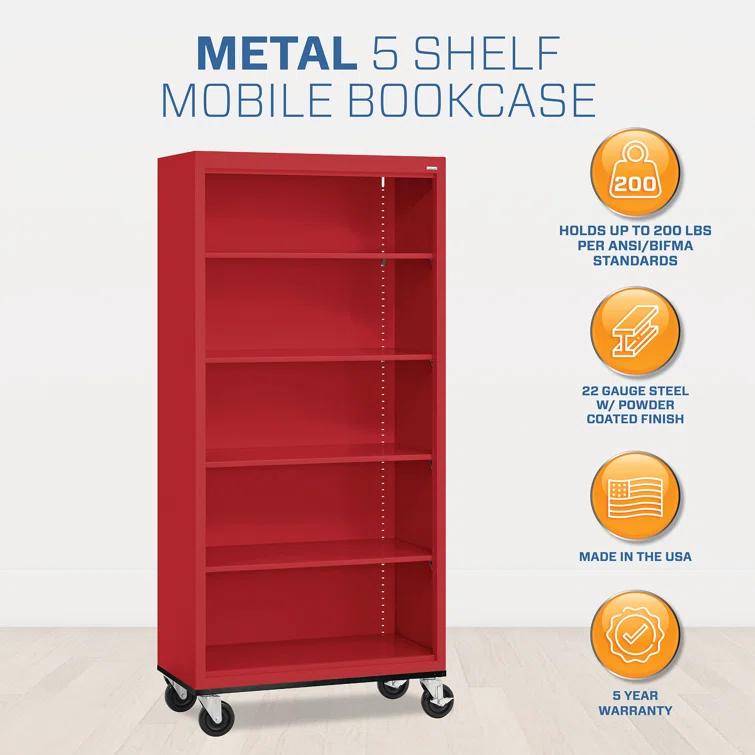 Sandusky Lee 36" W x 18" D x 78" H Steel Mobile Bookcase with 4 Adjustable Shelves by Sandusky