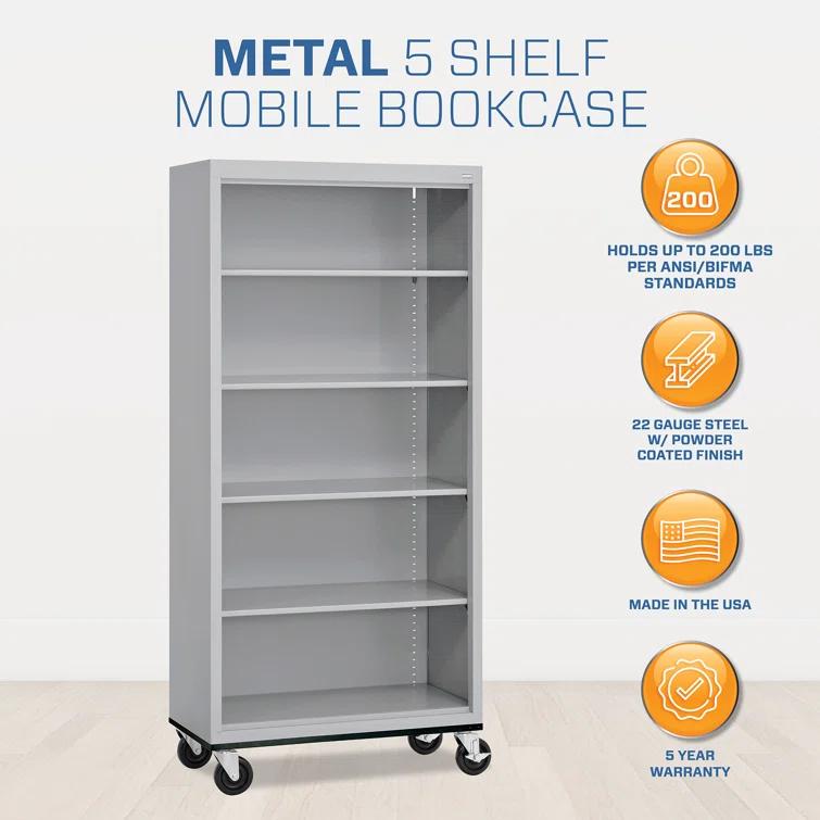 Sandusky Lee 36" W x 18" D x 78" H Steel Mobile Bookcase with 4 Adjustable Shelves by Sandusky