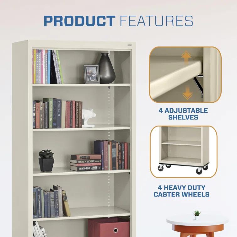 Sandusky Lee 36" W x 18" D x 78" H Steel Mobile Bookcase with 4 Adjustable Shelves by Sandusky