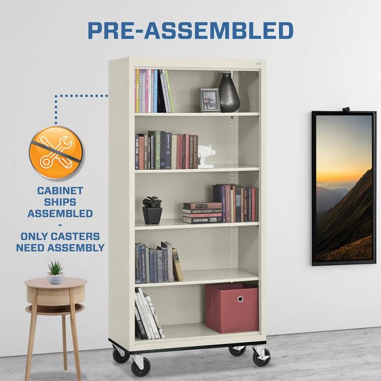 Sandusky Lee 36" W x 18" D x 78" H Steel Mobile Bookcase with 4 Adjustable Shelves by Sandusky