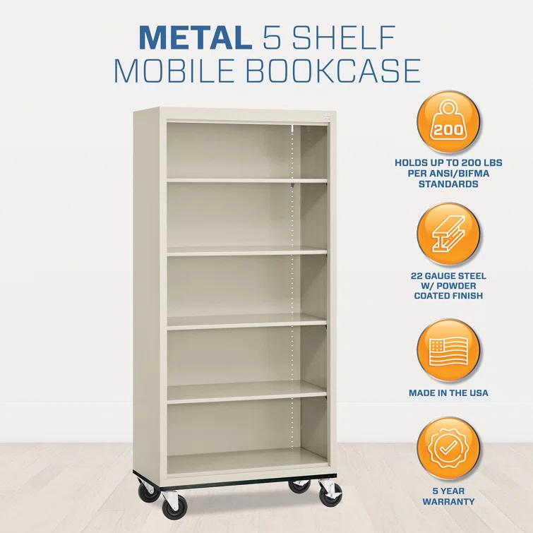 Sandusky Lee 36" W x 18" D x 78" H Steel Mobile Bookcase with 4 Adjustable Shelves by Sandusky