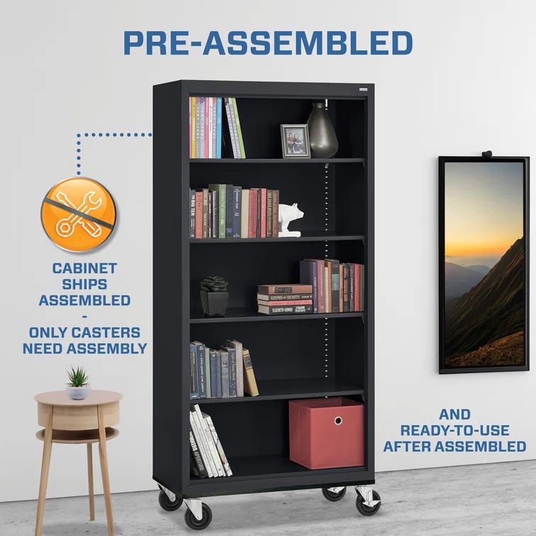 Sandusky Lee 36" W x 18" D x 78" H Steel Mobile Bookcase with 4 Adjustable Shelves by Sandusky