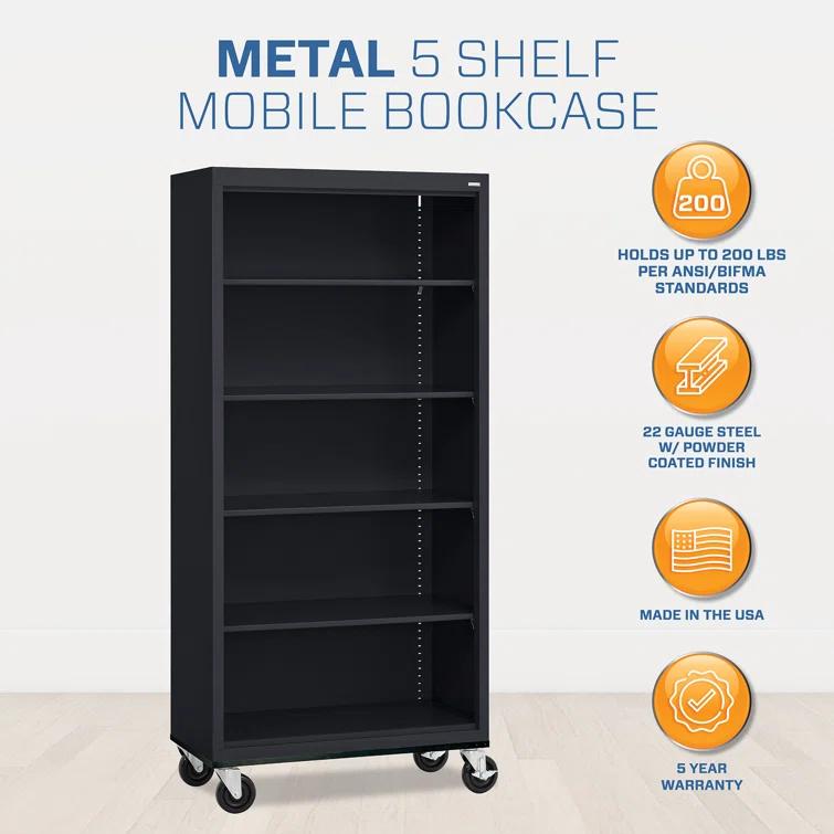 Sandusky Lee 36" W x 18" D x 78" H Steel Mobile Bookcase with 4 Adjustable Shelves by Sandusky