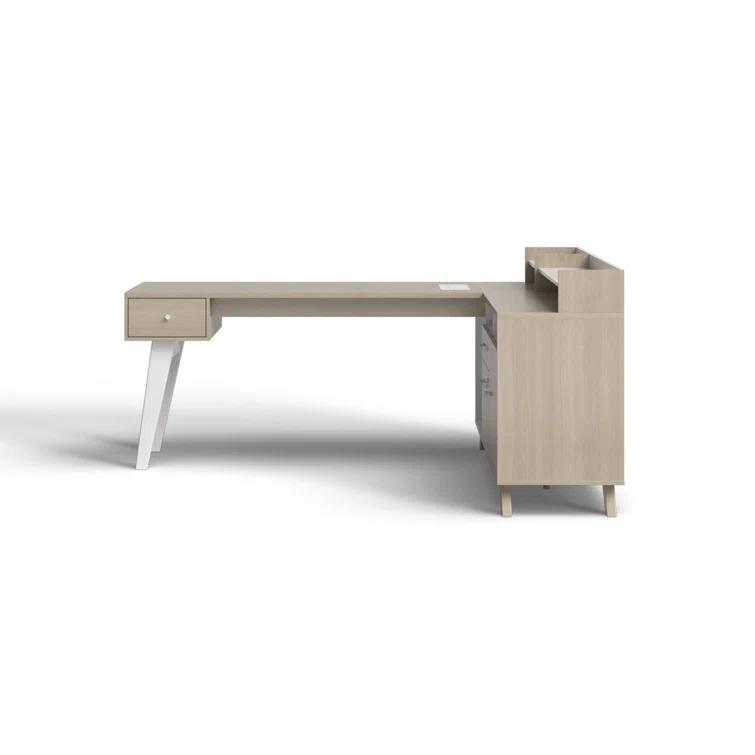 Kauan Helsy L-Shaped Desk with Power Bar and Removable Hutch Natural Walnut