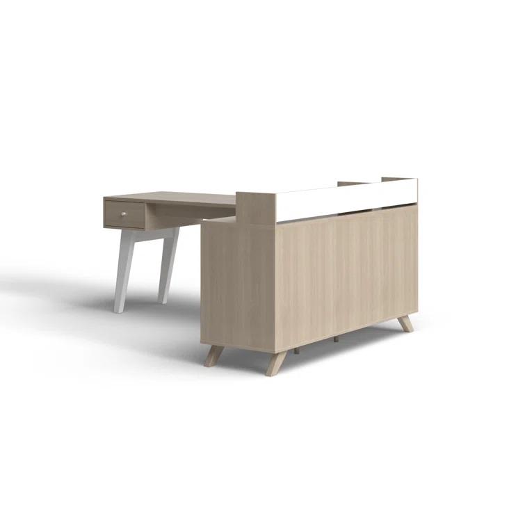 Kauan Helsy L-Shaped Desk with Power Bar and Removable Hutch Natural Walnut