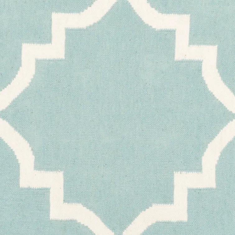 Rodgers Hand Woven Flat Weave Wool/Cotton Geometric Rug in Blue/Ivory