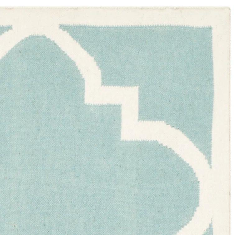 Rodgers Hand Woven Flat Weave Wool/Cotton Geometric Rug in Blue/Ivory