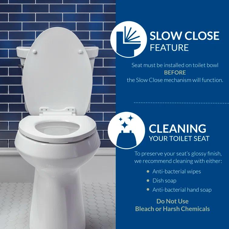 Mayfair by Bemis 7M1826BGSL 000 Bennett Toilet Seat with Metal Hinges, Slow Close Wood Seat, Easy Install, Elongated, White