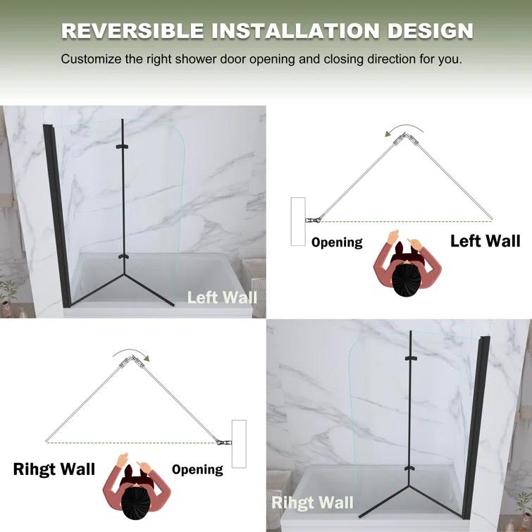 Jraty 47.2" W x 55" H Frameless Tub Door