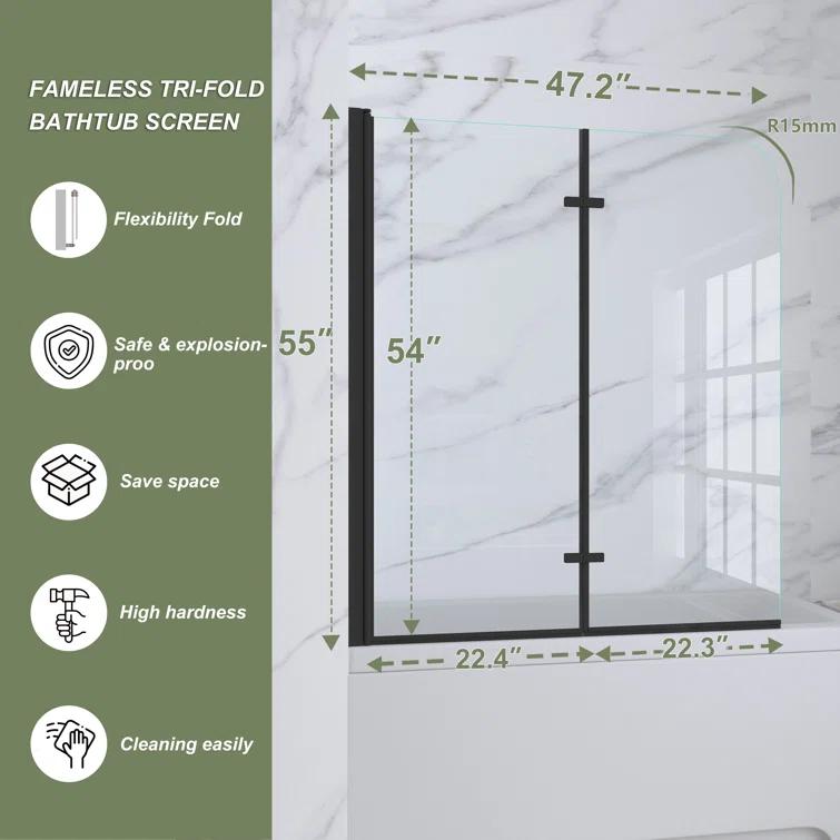 Jraty 47.2" W x 55" H Frameless Tub Door