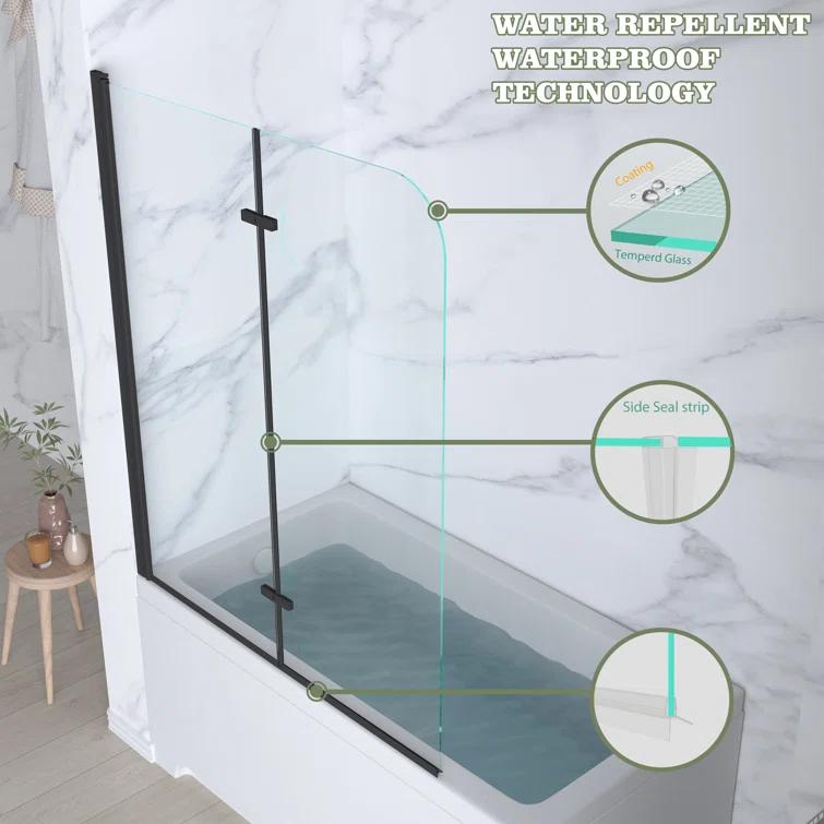 Jraty 47.2" W x 55" H Frameless Tub Door