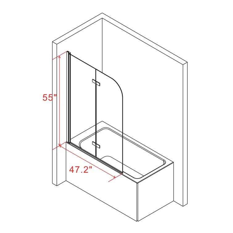 Jraty 47.2" W x 55" H Frameless Tub Door