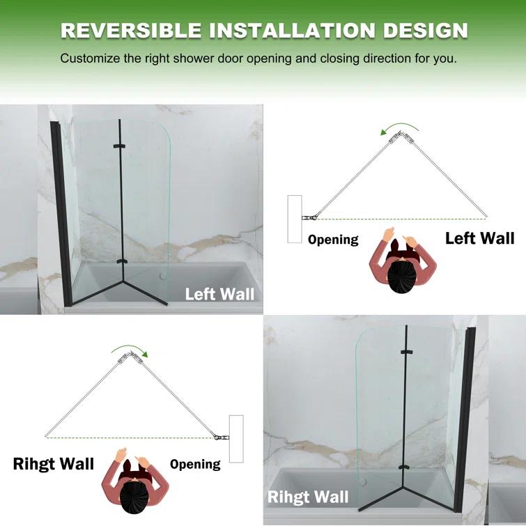 Jraty Glass 43" W x 55" H Frameless Tub Door