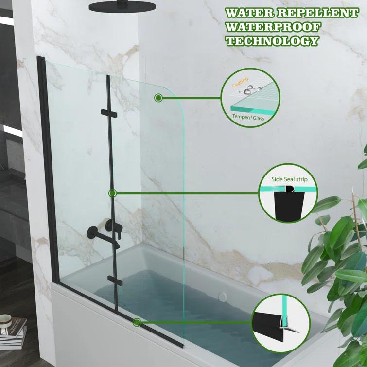 Jraty Glass 43" W x 55" H Frameless Tub Door