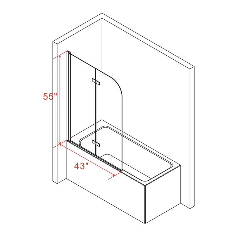 Jraty Glass 43" W x 55" H Frameless Tub Door