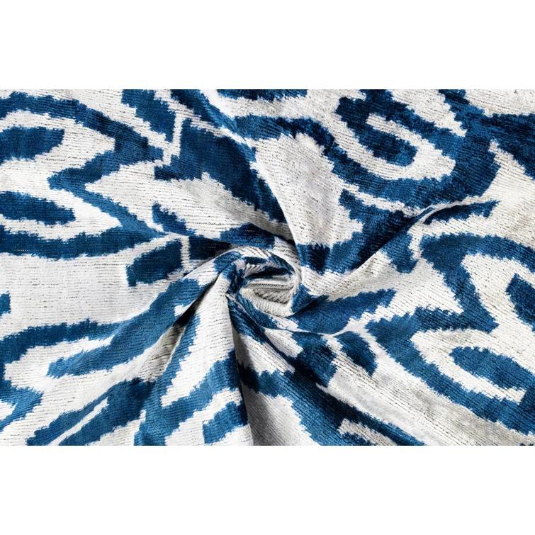 Canvello Luxurious Handmade 16x24 Velvet Silk Pillow – Blue & Ivory Geometric Pattern – Naturally Dyed Decorative Cushion with Premium Down Feather Insert