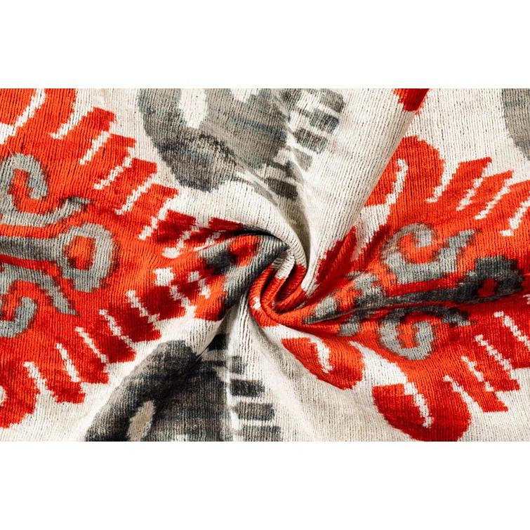 Canvello Handmade Velvet Silk Pillow – 16x24 Inches, Naturally Vegetable-Dyed, Premium Down Feather Insert – Red & Gray Geometric Design