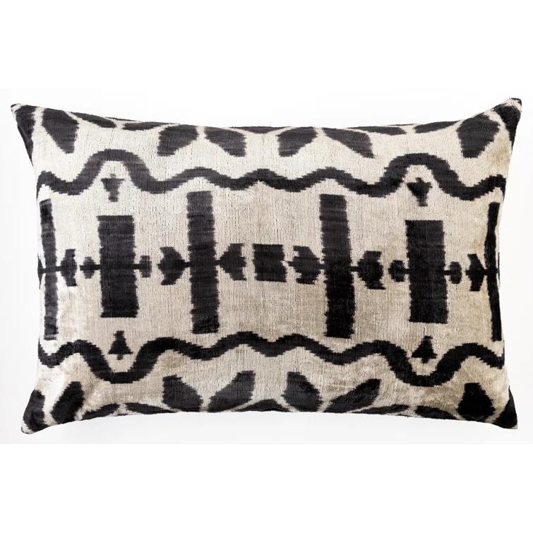 Luxurious Black and White Silk Velvet Lumbar Pillow