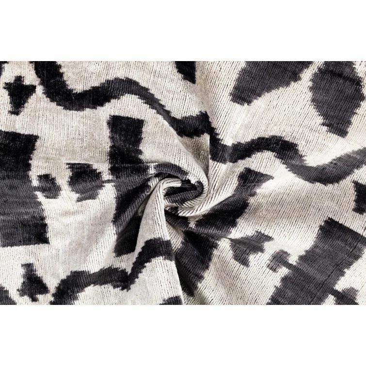Luxurious Black and White Silk Velvet Lumbar Pillow