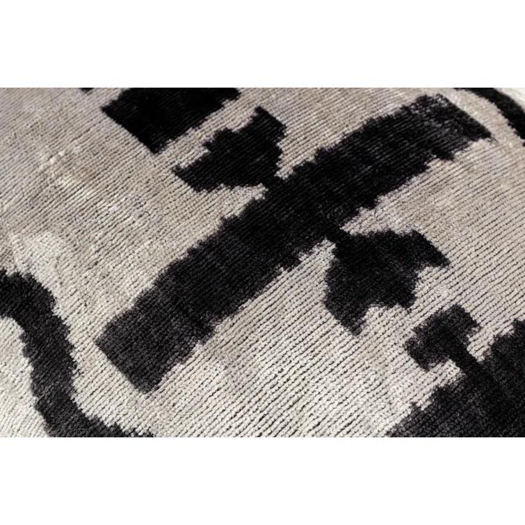 Luxurious Black and White Silk Velvet Lumbar Pillow