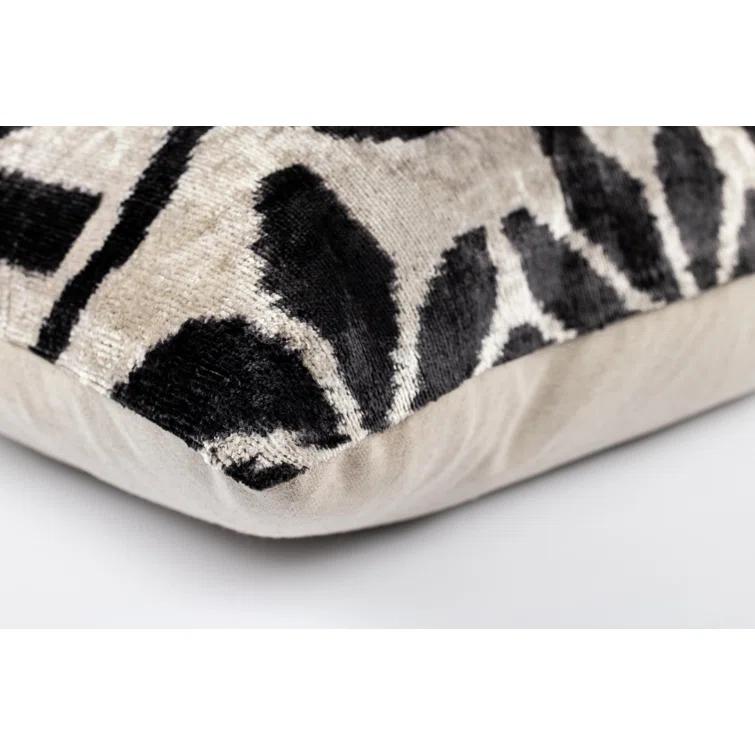 Luxurious Black and White Silk Velvet Lumbar Pillow
