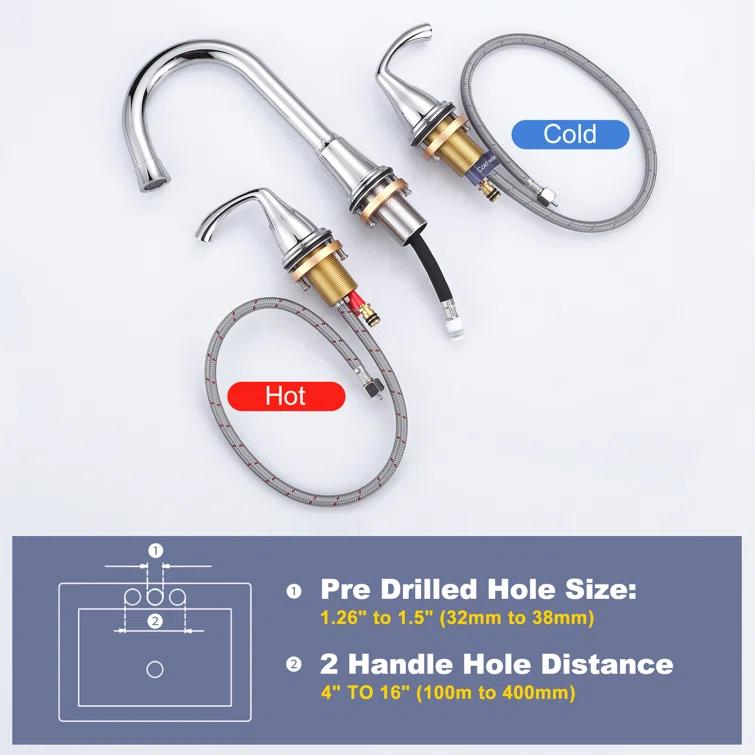 Widespread 2-handle Bathroom Faucet with Drain Assembly