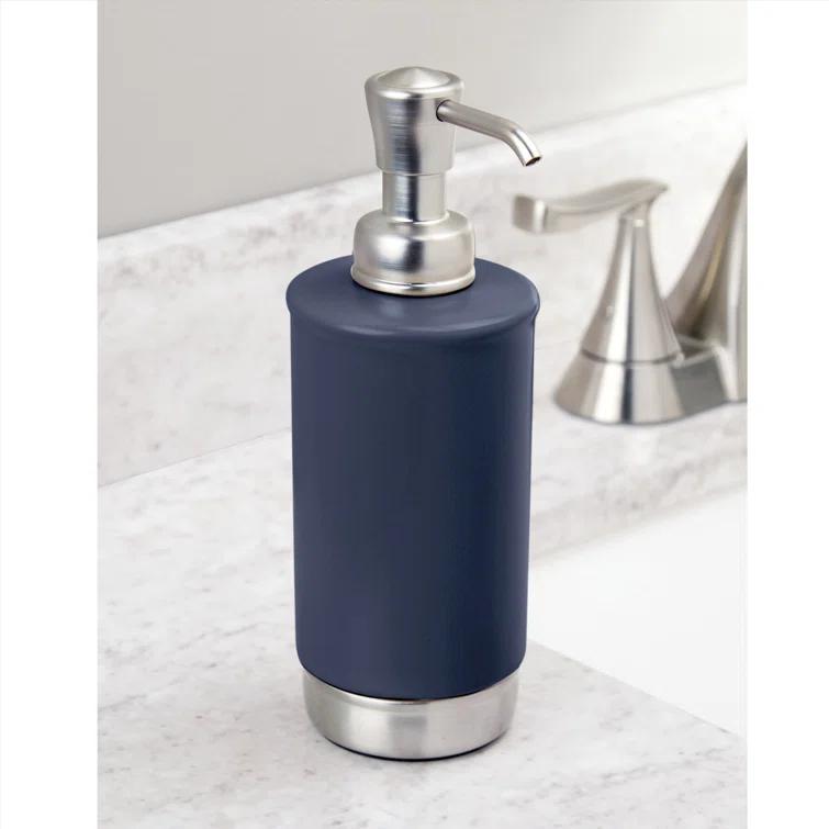 iDesign Ceramic and Steel Hand Refillable Liquid Soap Dispenser - Matte Navy & Brushed Nickel