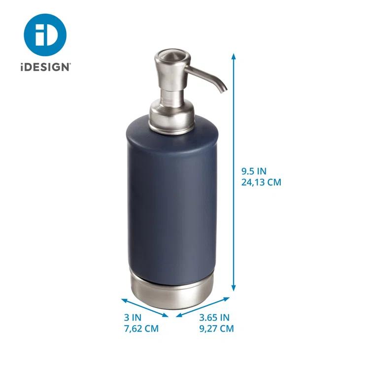 iDesign Ceramic and Steel Hand Refillable Liquid Soap Dispenser - Matte Navy & Brushed Nickel
