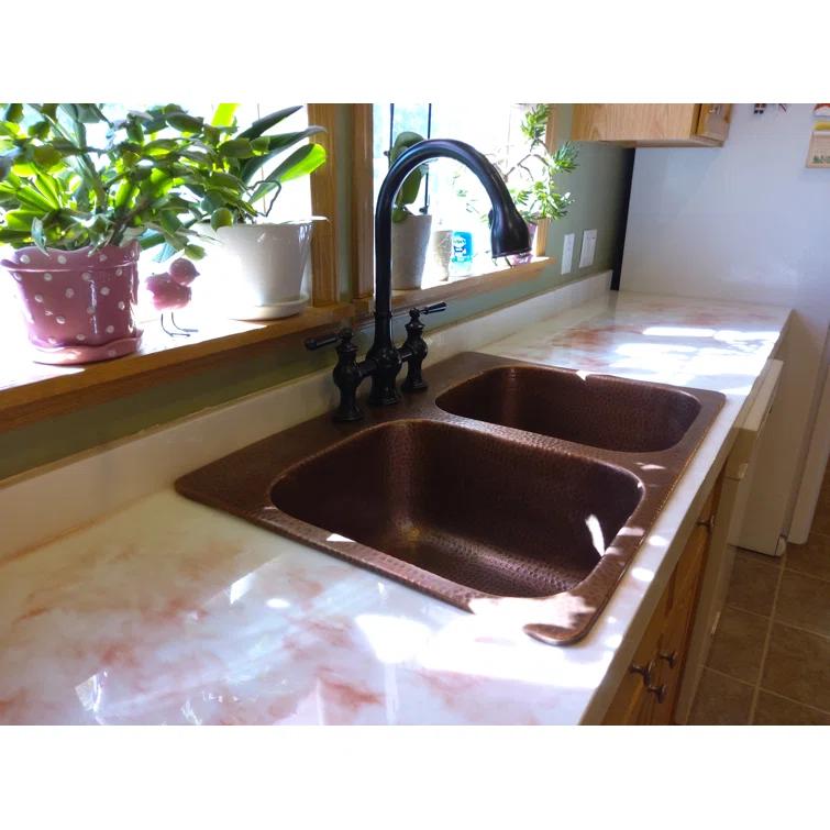 Santi Copper 33" Double Bowl Drop-In Kitchen Sink