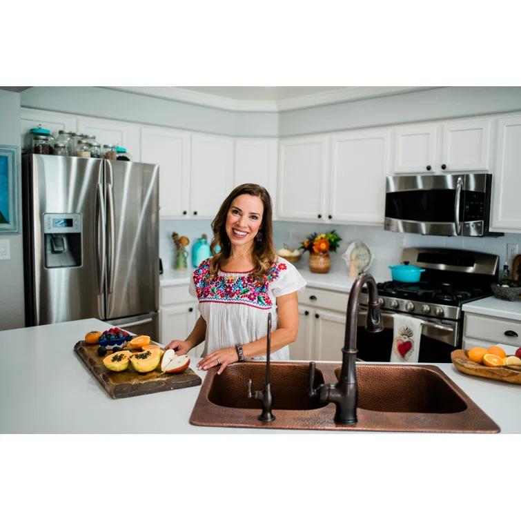Santi Copper 33" Double Bowl Drop-In Kitchen Sink