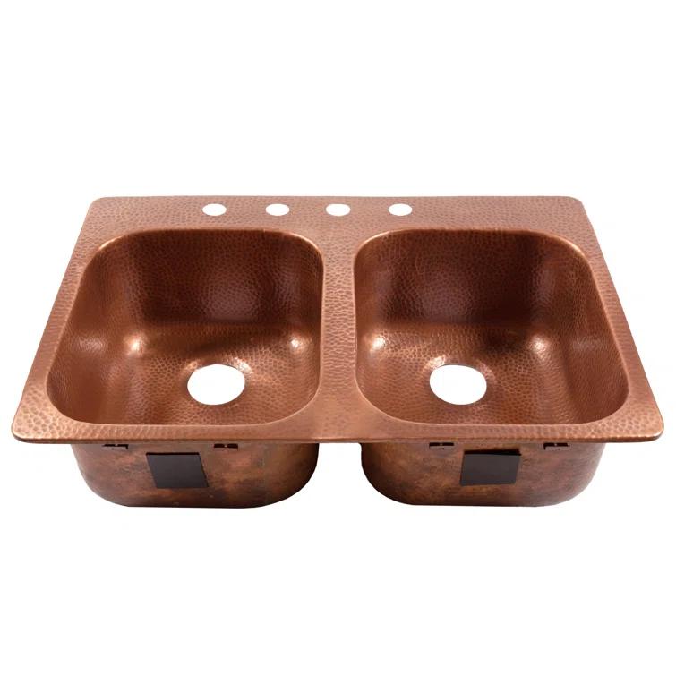 Santi Copper 33" Double Bowl Drop-In Kitchen Sink