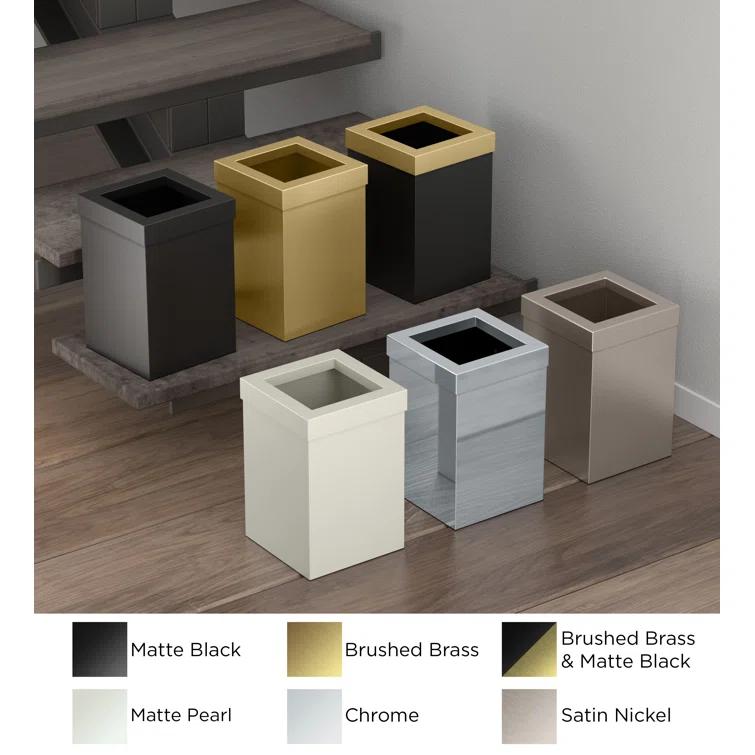 Elevate Stainless Steel 3-Gallon Wastebasket with Open Removable Lid |SquareOpen Top Trash Can with Padded Base