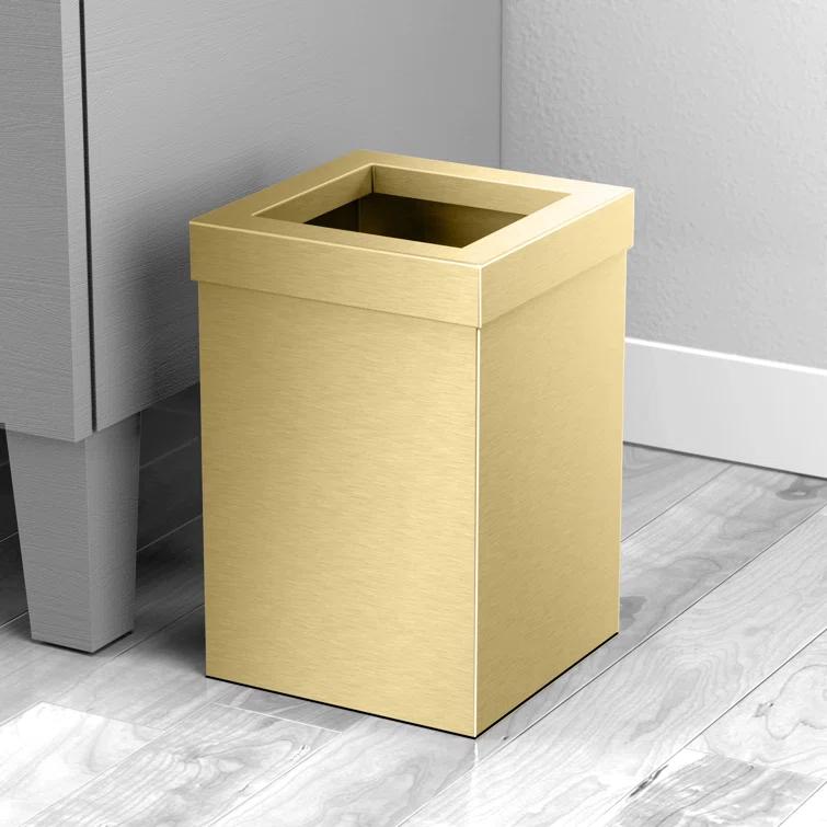 Elevate Stainless Steel 3-Gallon Wastebasket with Open Removable Lid |SquareOpen Top Trash Can with Padded Base