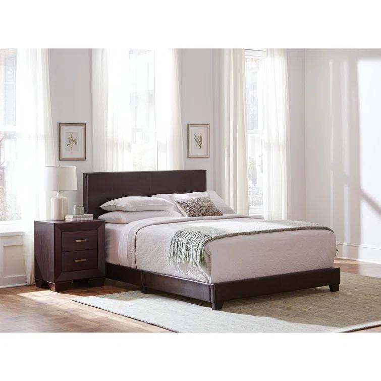 Winston Porter Clu Faux Leather Upholstered Twin Panel Bed Brown