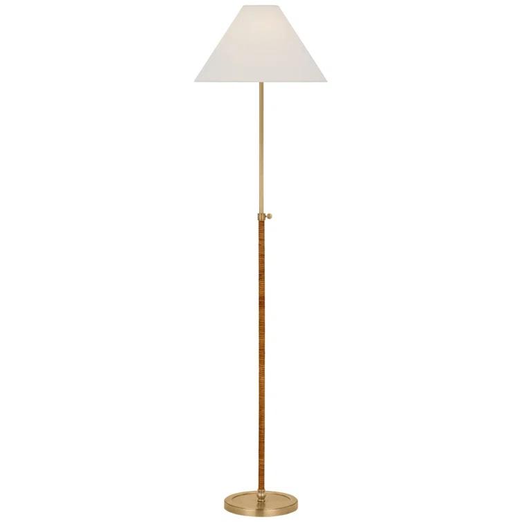 Adjustable Antique-Burnished Brass and Rattan Outdoor Floor Lamp