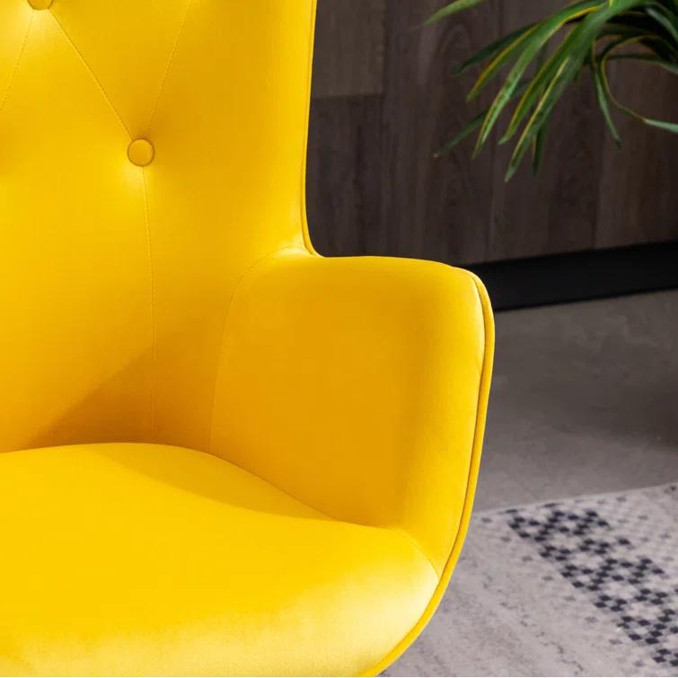 Blendoi Brooke Doarnin Contemporary Silky Tufted Button Back Accent Chair, Yellow