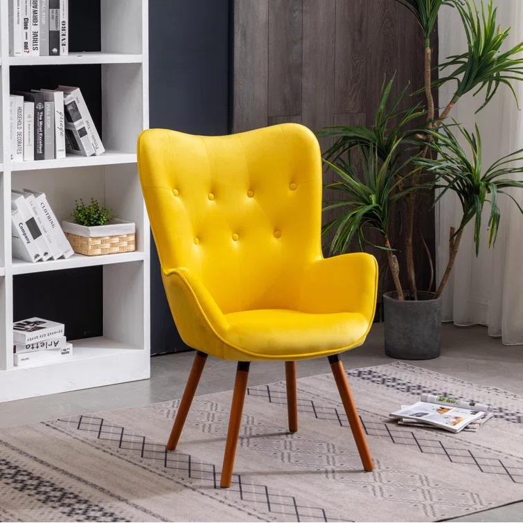 Blendoi Brooke Doarnin Contemporary Silky Tufted Button Back Accent Chair, Yellow