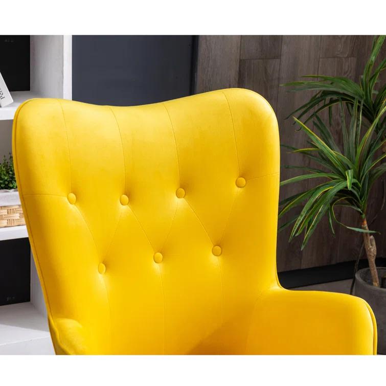 Blendoi Brooke Doarnin Contemporary Silky Tufted Button Back Accent Chair, Yellow