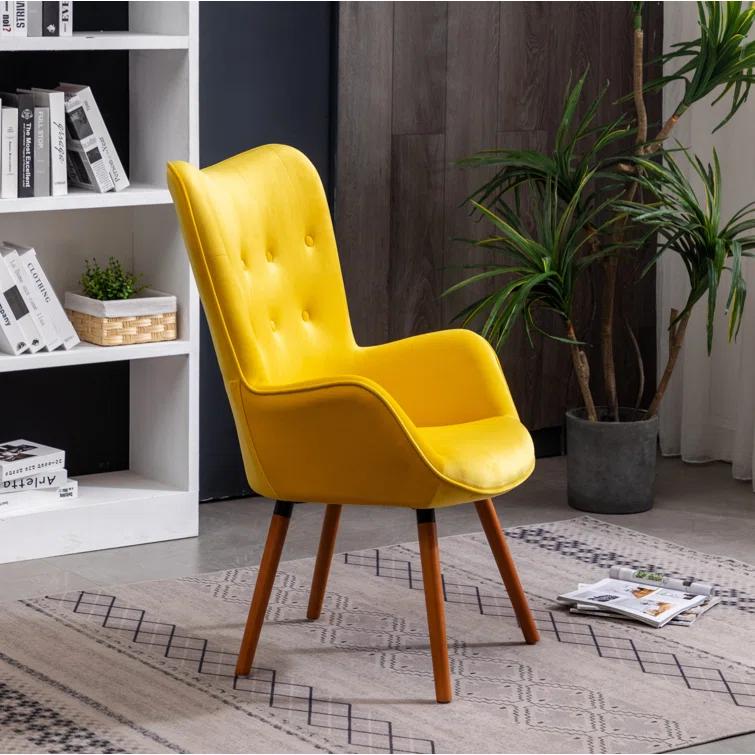 Blendoi Brooke Doarnin Contemporary Silky Tufted Button Back Accent Chair, Yellow