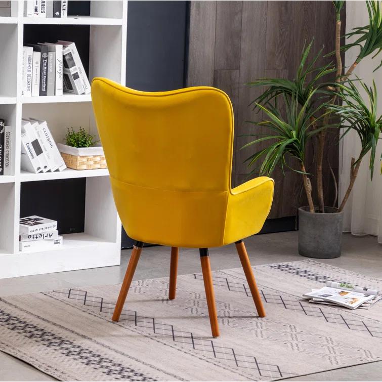 Blendoi Brooke Doarnin Contemporary Silky Tufted Button Back Accent Chair, Yellow