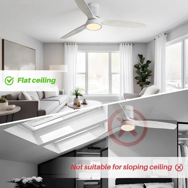 Ivy Bronx Kemp 52'' 3 -Blade LED Flush Mount Ceiling Fan with Remote Control and Light Kit Included