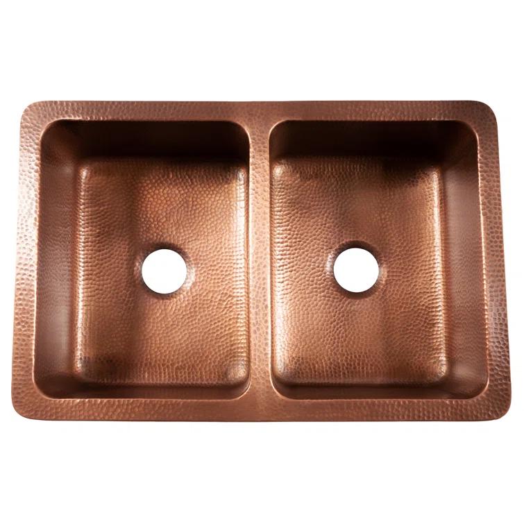 Sinkology Adams Copper 33" Double Bowl Farmhouse Apron Front Undermount Kitchen Sink K2A-1005ND