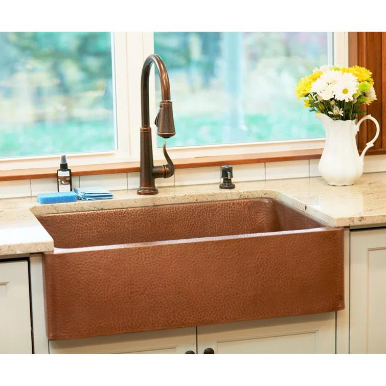 Lange Copper 30" Single Bowl Farmhouse Apron Front Undermount Kitchen Sink