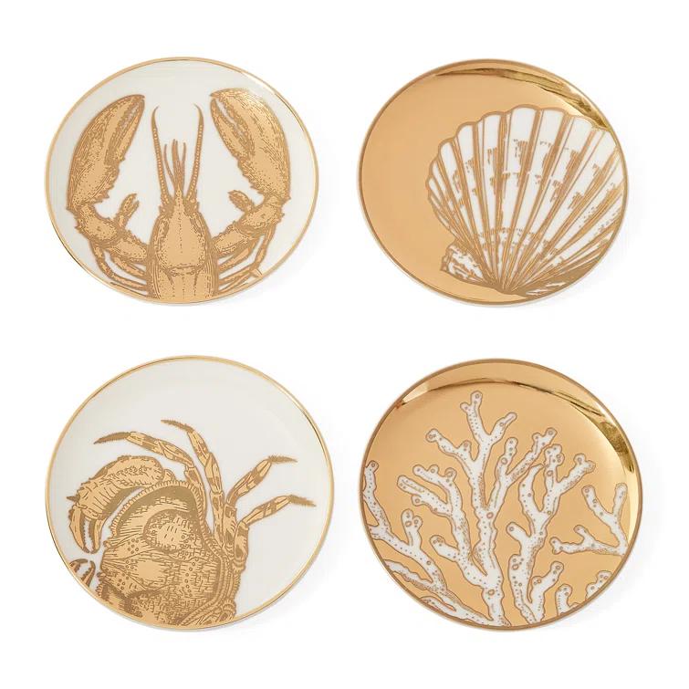 Jonathan Adler Maritime Porcelain China Round 4 Piece Coaster Set (Set of 4)