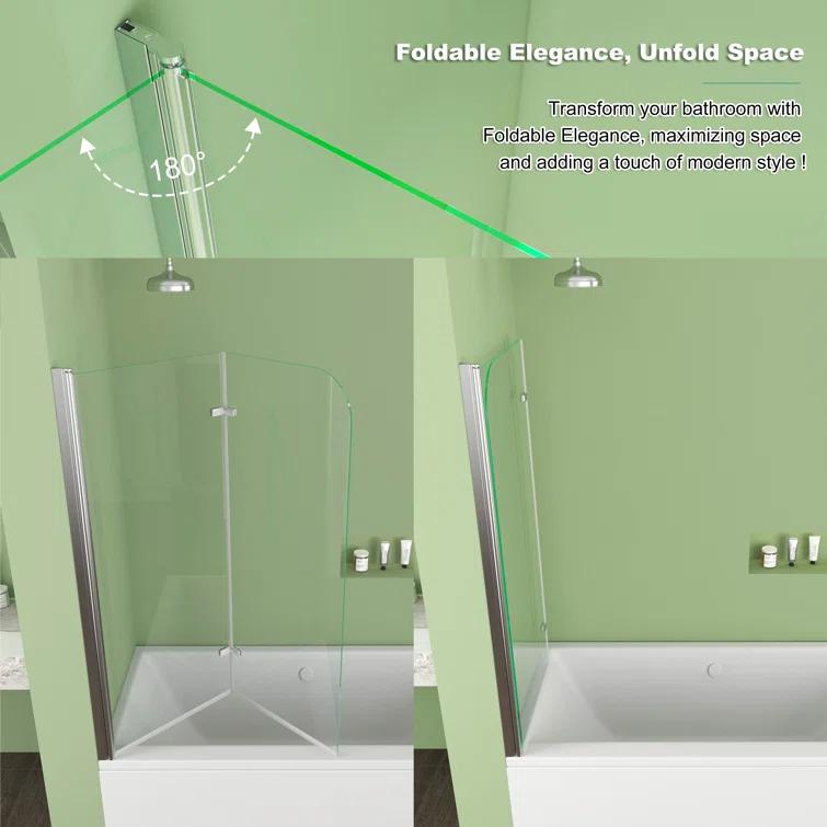 Jraty 47.2" W x 55" H Frameless Tub Door
