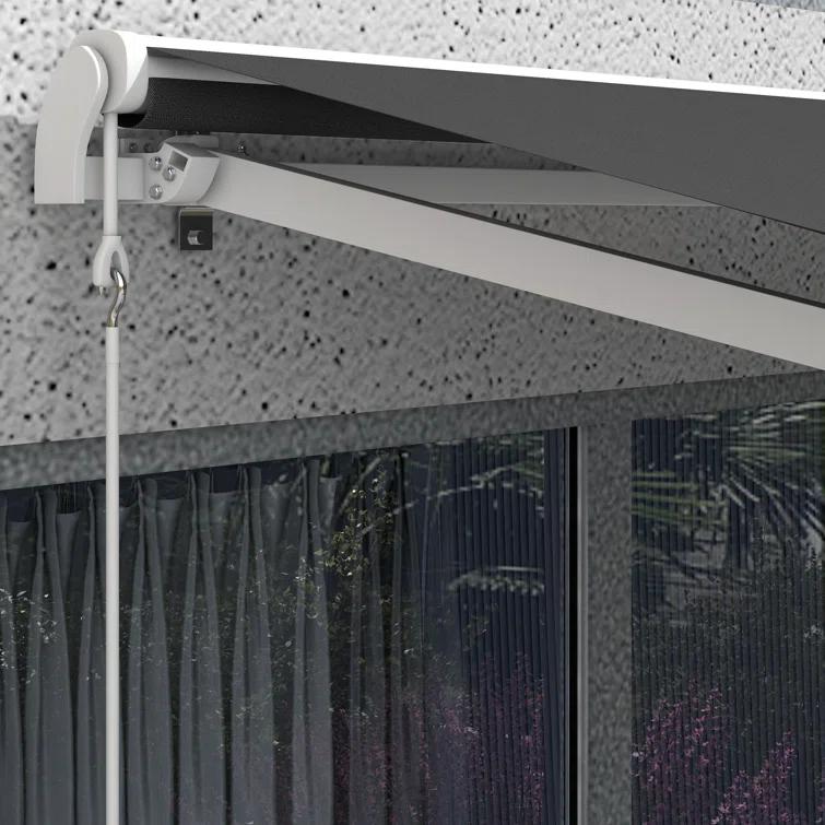Outsunny 59'' Polyester Cream Cover Motorized Retractable Patio Awning